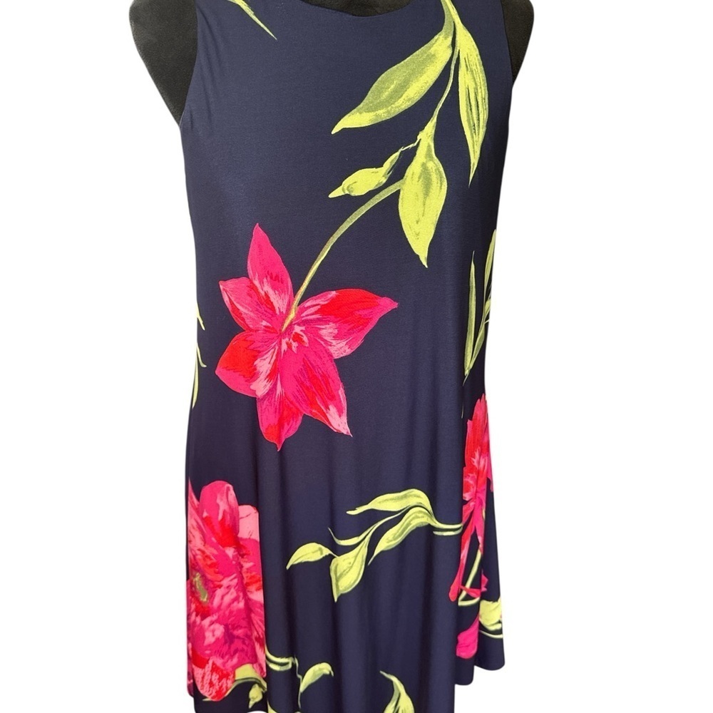Anne Klein Navy Sleeveless Floral A-Line Dress Size 8 - Picture 2 of 10